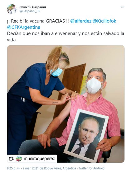 El tuit con la imagen de Vladimir Putin que publicó Juan Carlos Gasparini
