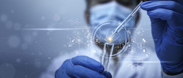 Scientist use ai technology, biotechnology for Medical research and development of scientific lab. Medical Research Laboratory for Test and analysis chromosome DNA genetic.