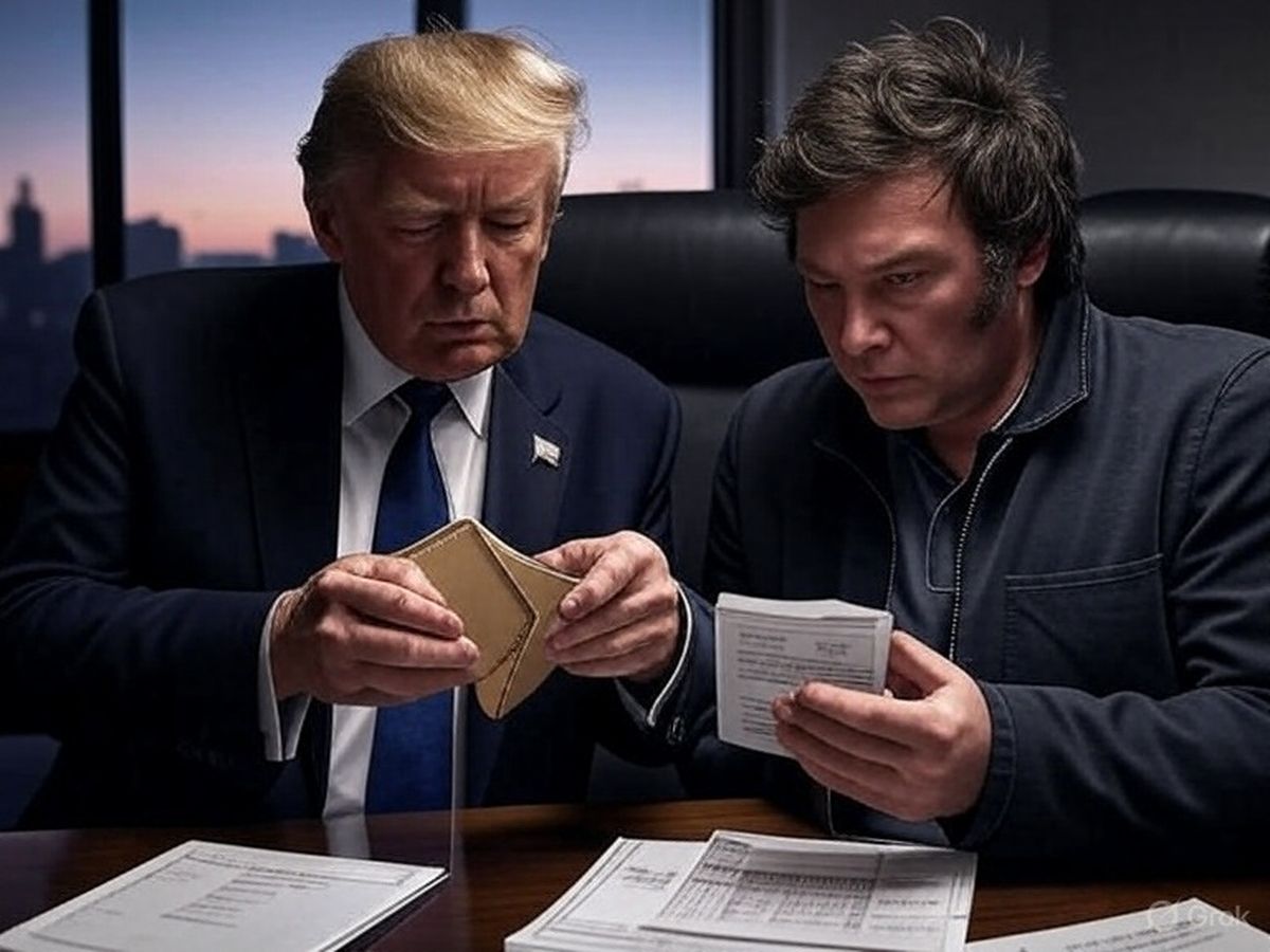 Donald Trump y Javier Milei haciendo 'cuentas'.