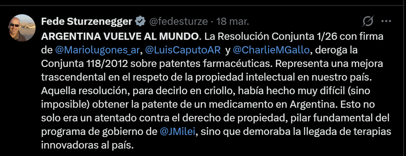 Federico Sturzenegger se pone al frente de los cambios en la ley de Patentes.